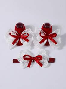 1 Conjunto Meias e Faixa de Cabeça para Bebês Recém-Nascidos, Faixa de Cabeça com Laço de Renda e 1 Par de Meias Antiderrapantes para Crianças Pequenas