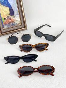 5pcs Cat Eye Minimalist Polygon Square Frame Retro Small Square Fashion Eyeglasses - 5PC Big Box Fashion Bean Curd Black Gold Gray Red Bean Black Gray - View 2