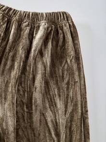 春秋冬款时尚优雅天鹅绒宽松休闲裤，适合女孩穿着，面料舒适，适合日常户外穿着 - 棕色 - 查看 4