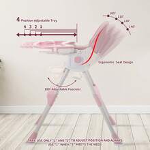 Cochildor Multi-Functional Children's Dining Chair, Adjustable Back, Foldable And Portable, There Are A Variety Of Forms Of Mobile Family Dining Chair | Is Very Suitable For Outdoor Dining, Holiday Gifts | A Variety Of Colors To Choose, Gray/Pink/Beige/Green - Hồng - Xem 6