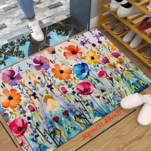 1 件彩色花卉印花厨房地毯 - 鲜艳的涤纶防滑垫，室内/室外使用，耐用轻便，非常适合节日装饰 | 装饰地毯 | 质地柔软 - 彩色 - 查看 17