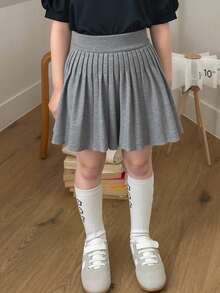 Dazy Kids 年轻女孩纯色松紧腰休闲毛衣和百褶迷你裙套装