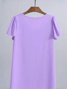 SuofeiMan New Elegant V-Neck Dress, Versatile Solid Color Slim Fit Midi Dress For Commuting & Casual Wear, Summer/Autumn - Purple - View 5