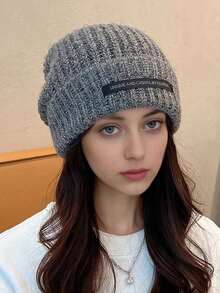 秋冬新款针织帽加厚保暖针织帽韩版百搭休闲防风护耳防寒帽时尚个性休闲涤纶字母刺绣毛线帽