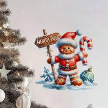 Autocolant de perete festiv de Crăciun cu turtă dulce - Autoadeziv, decorațiune de sărbători ușor de aplicat pentru dormitoare, băi și toalete, design vesel cu turtă dulce și pălărie de Moș Crăciun și baton de bomboane, perfect pentru decorul casei de sărbători, artă murală festivă | Decor festiv vesel | Artă murală decorativă, decorațiuni de Crăciun cu turtă dulce