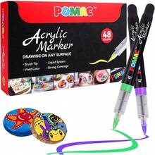 Summer Must-Have,2025 Best SellerAcrylic Paint Markers Pens 12 Assorted Colors, Water-Based Paint Markers Brush Tip, No-Bleed Liquid Acrylic Marker Pens Waterproof For Fabric, Canvas, Rock, Glass, Wood, DIY Crafts, Art Supplies - 48 colors - 查看 10