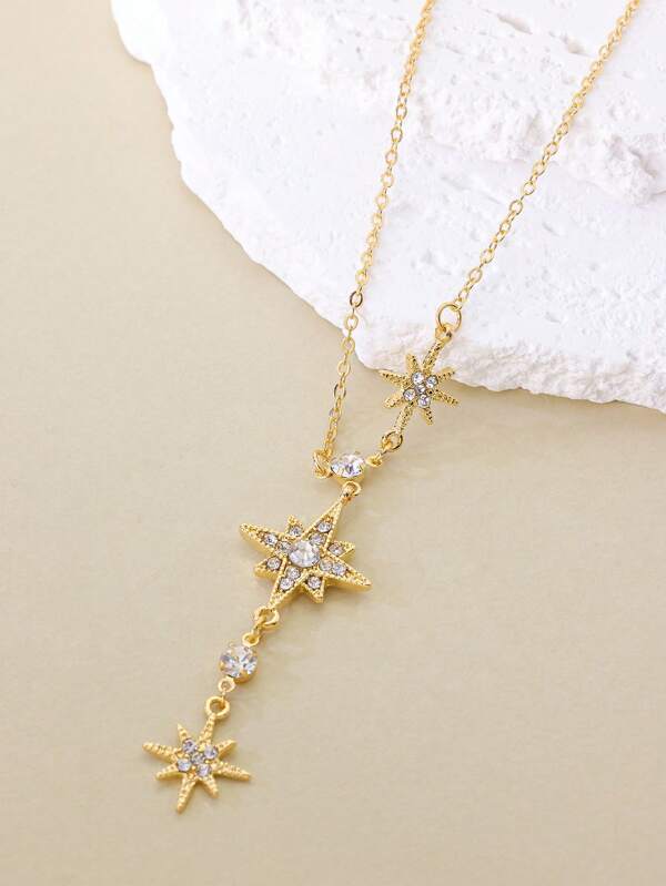 1pc Fashionable Octagram Pendant Necklace For Women, Micro-Inlaid Full Diamond, Luxury Choker Necklace Accessory