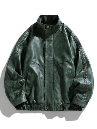 男士复古美式 PU 皮夹克，经典夹克，秋冬，垃圾摇滚