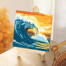 1 Set Number Painting Kit For Adult Beginner,Waves,Sunset Landscape Series Design With Wooden Frame,Acrylic Paint,Brush,Hooks For Home Wall Hanging Decoration