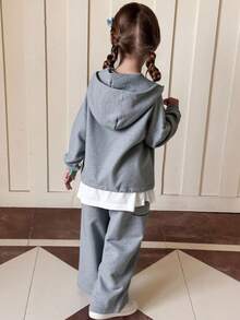 DAZY 2 piezas Conjunto de punto con capucha para niñas jóvenes, ropa de otoño - Gris - Ver 1