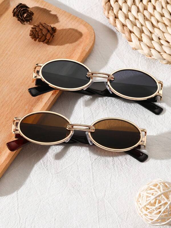2 piezas Gafas de marco geométrico metálico de alta calidad, elegantes y de moda simple para vacaciones, vida diaria, fiesta de verano, fotografía callejera, regreso a la escuela, actividades al aire libre, accesorios de regalo para vacaciones