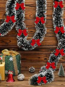 1pc 6.6ft Christmas Garlands, Dark Green Frost Tip Metal Garlands With Red Bows For Christmas Trees And Indoor And Outdoor Decorations, Perfect For Holiday, Wedding And Party Decorations, Home Decorations, Room Decorations Christmas Decorations Winter
