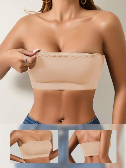 Women's Strapless One-Piece Gathering Bra, Pad-Free, Lightweight Breathable, Anti-Slip For Daily/Outdoor/Wedding Wear