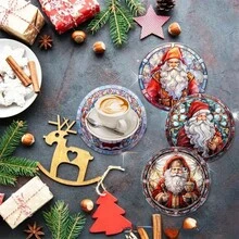 1 Set/500 Sets 4 Stücke/Set Weihnachtsmann, Weihnachtsglocke, Schneeflocke, Rentier, Weihnachtsbaum, Schneemann, Weihnachtspinguin Untersetzer, Polyester Gummi Untersetzer Set, ideal für Weihnachtsfeiern, Bars, Büros und Zuhause, für alle Anlässe, Größe: 10 cm x 10 cm