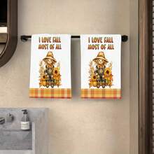 2/4/6/48pcs Autumn Harvest Scarecrow Pattern Soft Kitchen Towels/Hand Towels, Multi-Purpose, Quick Drying Dish Cloths, Suitable For Kitchen, Celebrations, Weddings, Decorations