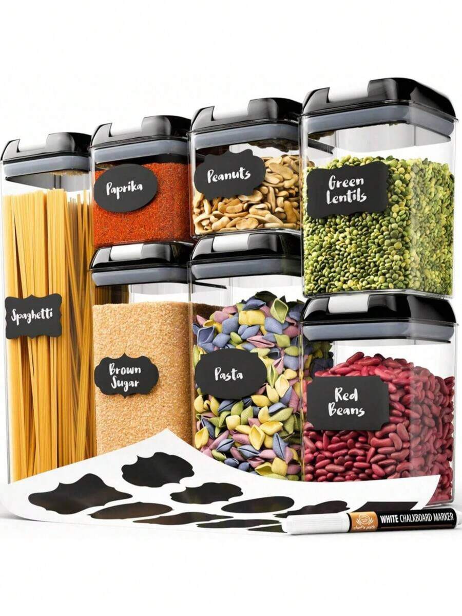 Set de 7 recipientes Bluelander herméticos sin BPA completamente apilables, almacenamiento alimentos cocina, organizador saludable y eficiente multiusos - Transparente - Ver 1