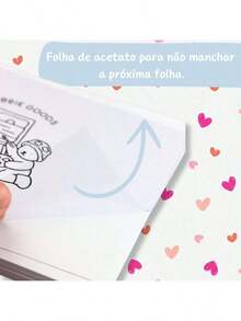 Livro de Colorir 50 Folhas Capa Dura Holográfica + Caneta Ponta Dupla Marcadoras - Azul - Visão 4