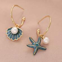 1 Pair Of Bohemian Seashell Starfish Pendant Earrings For Women, Gold Zinc Alloy With Faux Gemstones, Elegant Casual Wear And Perfect Gift For Valentine's Day Or Party, Earrings - Nhiều màu - Xem 8