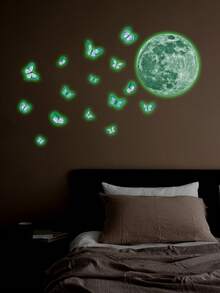 1/3/5pcs Moon, Butterfly Luminous Stickers Waterproof PVC Self-Adhesive Removable Luminous Stickers Suitable For Bedroom, Children's Room Wall Stickers Halloween, Christmas Gifts For Friends And Family. Room Decor Bedroom Decor Kitchen Decor Wall Decor