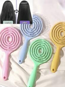 1支糖果色圆梳，颜色可选：绿色、粉色、橙色、蓝色、黄色、紫色，ABS塑料材质，多功能梳子，适合所有季节，适用于普通发质或打结发型；非常适合理发店、沙龙和家庭使用，是度假旅行的必备品，夏季必备，多种颜色可选。
