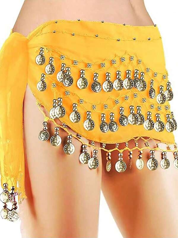 1 Stück Bauchtanzkleid, Hüftschal, goldenes Bauch Tanz Wickelkleid Gürtel Münzgürtel Tanzaufführung Kostüm Festival Halloween Party