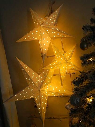 1/3 piezas Luz colgante plegable con forma de estrella LED, Luz de papel con forma de estrella y luna, Adecuado para decoración de habitaciones, fiestas, decoración navideña