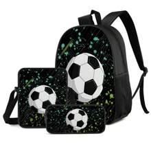 3 件套足球、皇冠、彩色、金色足球皇冠主题背包套装 - 斜挎包、铅笔盒和储物袋、耐用涤纶、轻便、时尚混色 - 15吋雙肩包3件套裝 - 查看 14