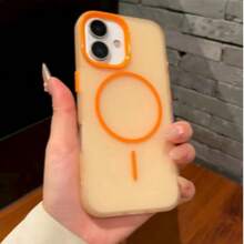 DECOPHONE 橙色奢华半透明磁吸无线充电手机壳，兼容 17、17 Pro、17 Air、17 Pro Max、16、15、14、13、12、11 Pro Max、16 Plus，提供透明保护和防震边框设计。 - 橘色 - 查看 2