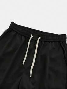 FEIAO Men's Retro Old Banknote Style Drawstring Solid Color Loose Mid-Length Pants, Lightweight, Casual, Comfortable, Versatile, Simple And Fashionable, Easy To Travel - Black - View 4