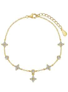 1 件女士时尚优质双层英式心形脚链，防水不锈钢，不褪色，适合日常佩戴、派对、聚会、海滩