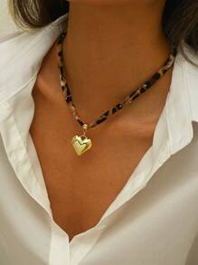 1pc Leopard Printing Necklace, Heart Bow Star Pendent Necklace, Winter Necklace, Daily Accessory, Dating, Party Necklace, Woman Gift Valentines,Mom,Mother,Mother's Day,Gift