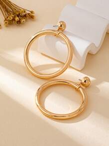 1 Pair Fashionable Geometric Metal Hoop Earrings - Yellow Gold - View 7