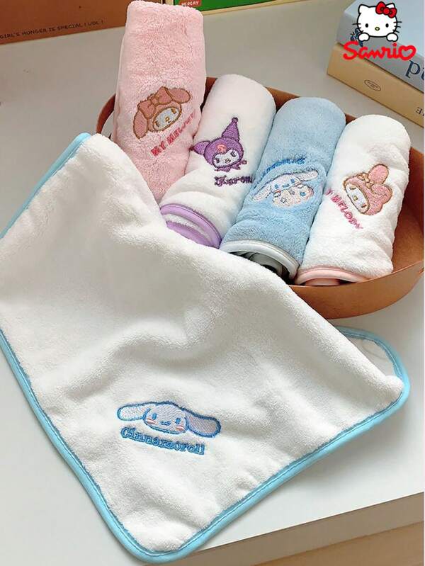 Sanrio 5pcs/Set Sanrio Hello Kitty Face Wash Square Towel, Children's Towel, Soft And Absorbent Towel For Girls And Women, My Melody Cinnamoroll Beach Towel, Home Bathroom Decor Accessories
