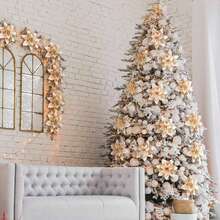 1/10/20/30pcs Glitter Poinsettia Christmas Tree Decorations - Artificial Poinsettia Flowers With Clips, Suitable For Holiday Wreath Decor, Christmas And New Year Holiday Decorations - Champagne - View 12