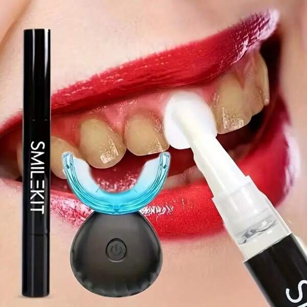 Ensemble de blanchiment des dents, Ensemble de blanchiment des dents à domicile, avec accélérateur à lumière LED, avec 16 perles de lumière LED, 4 stylos de gel de blanchiment des dents, cadeau de la fête des pères 400 mAh