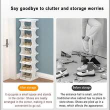 AMANKA Shoe Rack Tower 9 Tiers DIY Narrow Stackable Free Standing Skinny Shoes Cubby Storage Shelf Organizer For Entryway Hallway Garage,Stackable Shoe Rack Standing Shoe Organizer Small Shoe Shelf For Small Spaces And Narrow Spaces Plastic - trắng - Xem 3