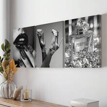 3pcs Wooden Framed Canvas, Fashion Women And Perfume Theme Posters, Fantasy Decorations, Frame Painting, Modern Art, Canvas, Perfect Gift For Friends And Family, Home, Room Mural, Office, For Living Room, Bedroom Wall Decor, HD, 8K, Odorless,