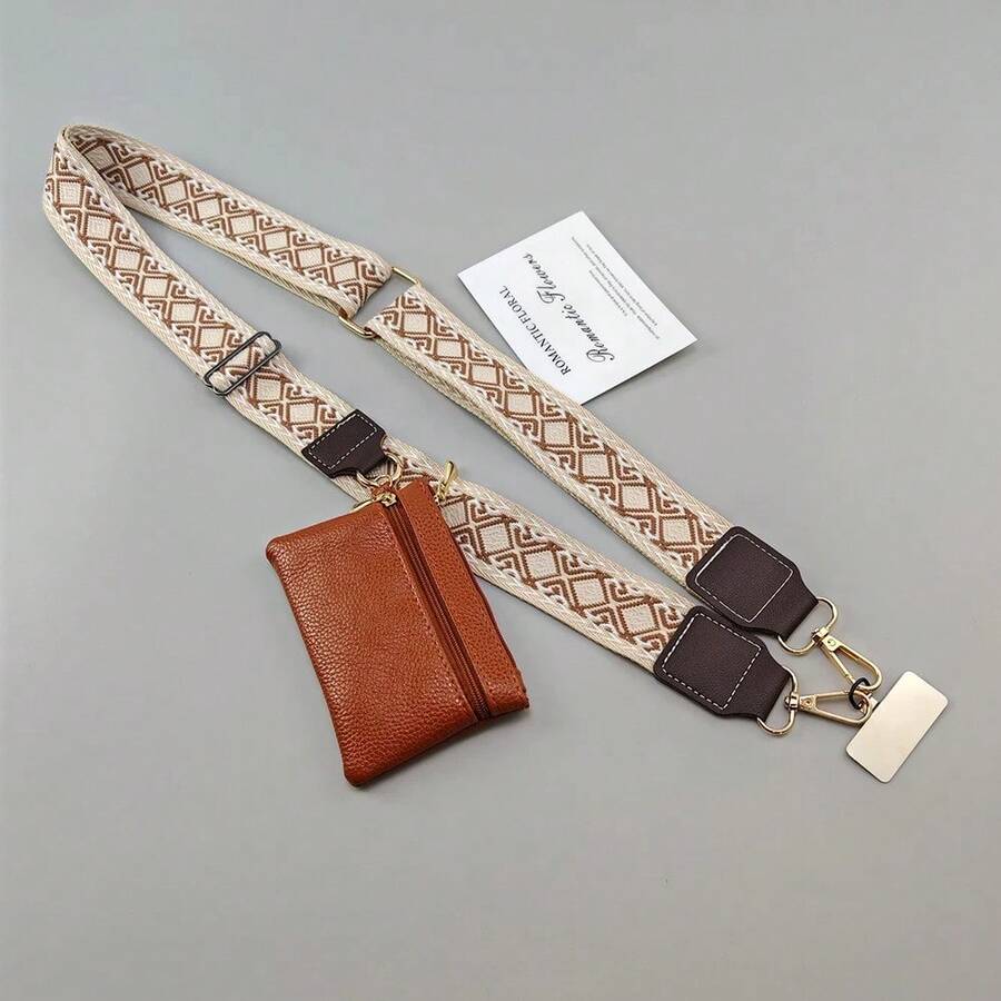 Correa de teléfono móvil cruzada con cremallera de junta universal, billetera ajustable, correa de teléfono celular para bolsos de mujer, estuche para auriculares - Marrón - Ver 1