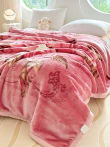 1pc Christmas Floral Pattern Blanket, Soft Double-Layer Raschel Throw Blanket, Long Plush Warm & Cozy For Bedroom, Living Room, Travel - Good Match - View 5