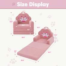 Kids Couch, 2-In-1 Convertible Soft Sherpa Fabric, Toddler Chairs Comfy 1-5 Years Old, Cartoon Animal & Crown Design, Toddler Furniture For Bedroom And Playroom, Pink Crown, Medium - 粉紅皇冠 - 查看 2