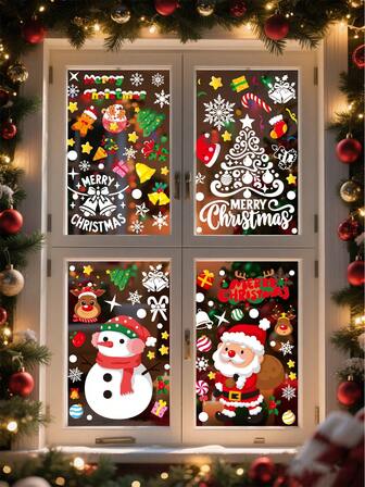 4 Stücke Weihnachts-Fensterklebfilm, Weihnachts-Schneeflocken-Fensteraufkleber, wasserfeste statische Weihnachts-Dekorationsaufkleber für Fenster, Silvester Party Zubehör