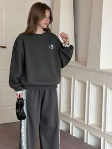 DAZY Tween Girl Round Neck Printed Knit 2 Pieces Set, Fall - Grey - View 2