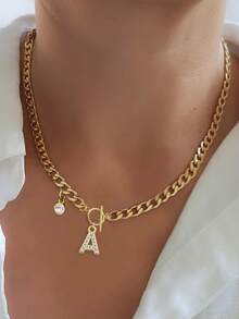 STYLEVER 1Pc New Luxury  A-Z 26 Letter Pendant Necklace, Electro -Plated 18K Gold Men Women Initial Name Letter Charm Necklace