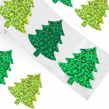 500 Peças de Rolo de Adesivo de Árvore de Natal Rosa Glitter - Etiqueta Brilhante Autoadesiva para Feriados, Adequada para Embalagem de Presentes, Scrapbook, Cartão com Formato Assimétrico, Glitter Verde e Dourado, Adesivos de Natal, Acessórios de Scrapbook, Design