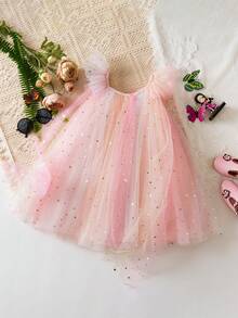 Girl's Stars Printed Mesh Dress Elegant Princess Girl Casaul Rainbow Tulle Dresses Suitable For Holiday, Party, Birthday, Vacation, Summer - 粉色 - 查看 3