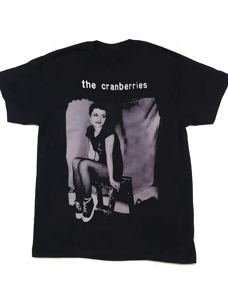 1pc Women's Vintage The Cranberries Band Graphic T-Shirt - 90s Retro Music Nostalgia Black & White Photography Print, Casual Short Sleeve Tee, Machine Washable All-Season Comfort, Perfect Gift For Music Fans, Comfortable Clothing, Artistic Print, Durable Fabric - 黑色 - 查看 1