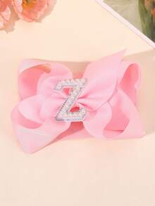 1 pièce Bandeau à nœud large de couleur unie élégante de la lettre A à Z, convient aux filles et aux bébés, serre-tête nœud perle doux, accessoire cheveux en satin, décoration de cheveux à la mode - Rose bonbon - Voir 23
