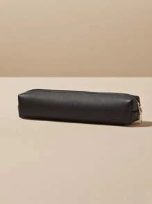 INS Minimalist PU Leather Stationery Pencil Pouch, Multi-Functional Cute Student Cosmetic Makeup Brush Storage Bag, Japanese Style Design For Girls
