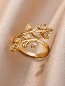 Anéis de aço inoxidável com flor minúscula, zircônia cúbica, banhados a ouro 18K, antidesbotamento, anel ajustável aberto para mulheres, joias douradas estéticas para casamento, acessórios para festa, férias, presentes para mãe/melhores amigas