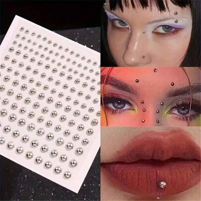 165 Stücke/Set 3-6mm versilberte Acryl Fake Nasenring Stecker Aufkleber, Fake Augenbrauen Lippen Piercing ohne Piercing Körperschmuck Gesichtsaufkleber für Frauen Männer Party Schmuck